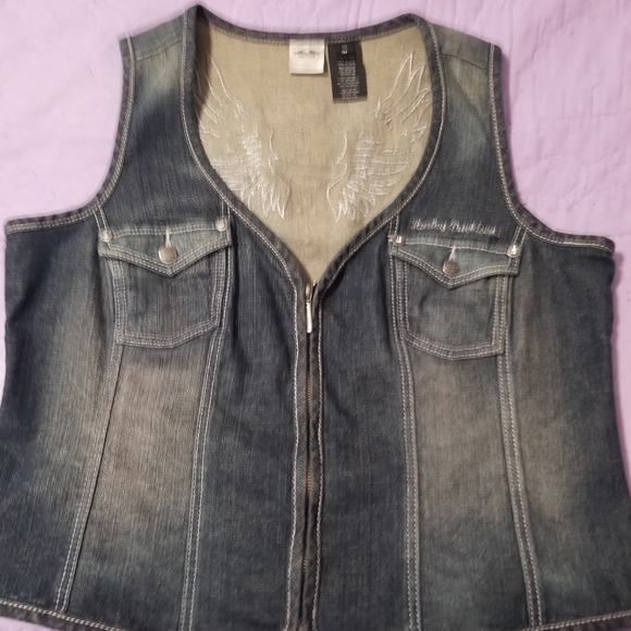 Bundle Harley Davidson Jean vest size 1W and white embellished tshirt size 18/20 - Picture 5 of 5